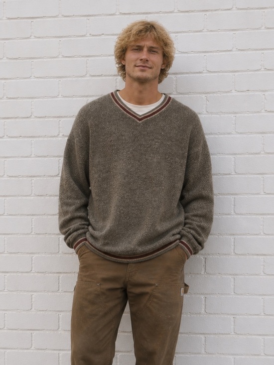 Vintage Other - Vintage Mens XL Grandpa Grunge Sweater Salt Pepper V-Neck Slouchy 90s Knit Wool
